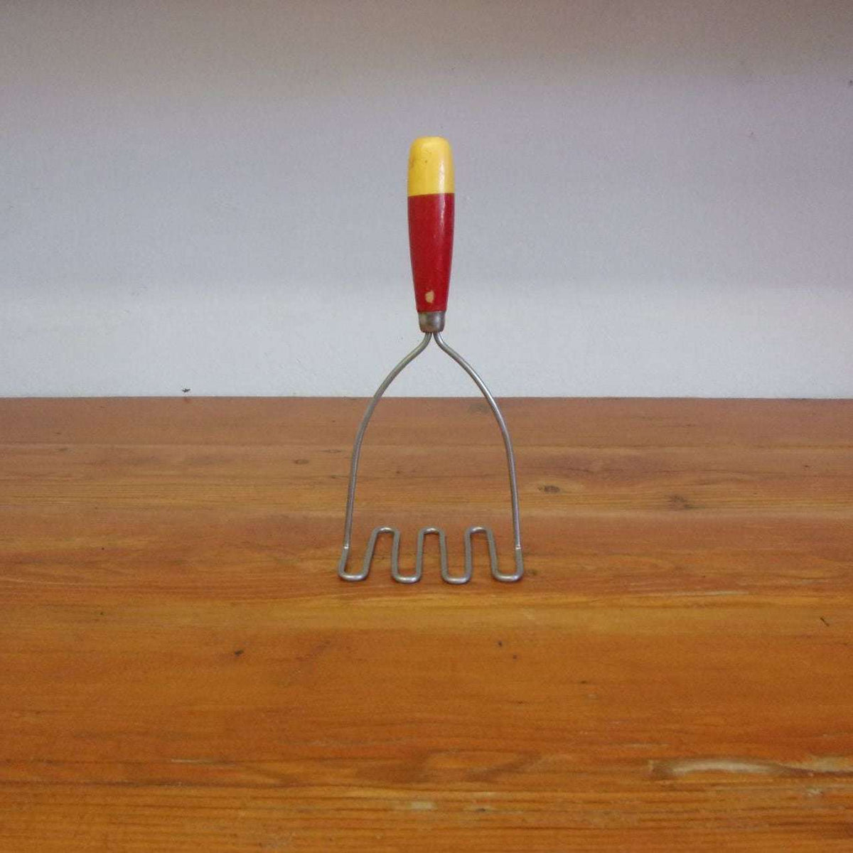 Vintage Potato Masher With Wooden Handle Chipped Paint, Midcentury