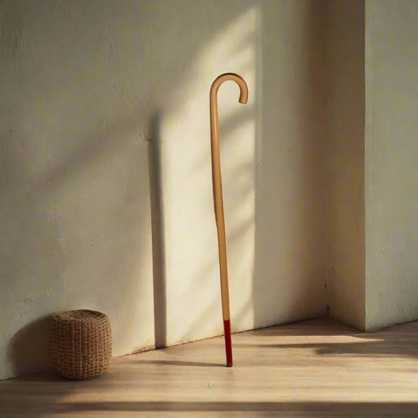 Antique Vintage White with Red Tip Wood Walking Cane 017