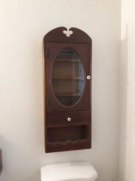 Antique Vintage Oak Wood Medicine  Cabinet