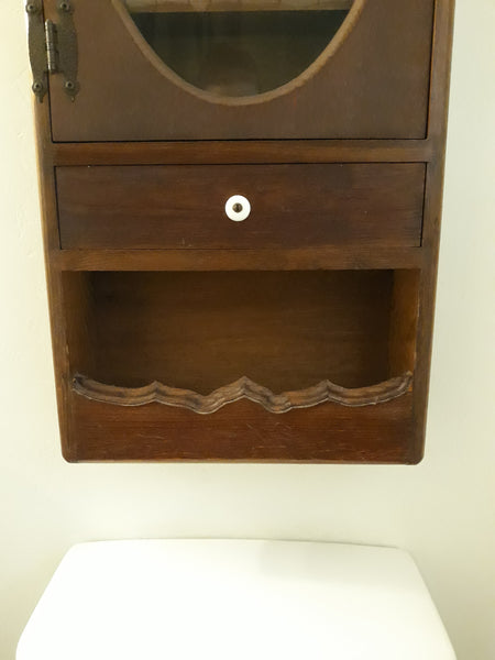 Antique Vintage Oak Wood Medicine  Cabinet