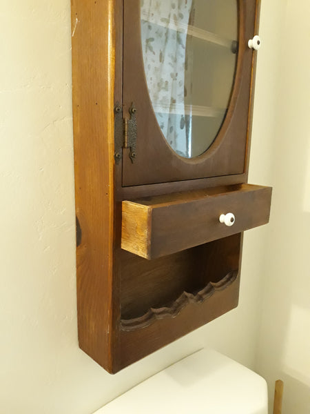 Antique Vintage Oak Wood Medicine  Cabinet