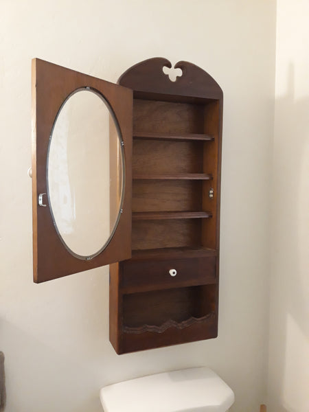 Antique Vintage Oak Wood Medicine  Cabinet