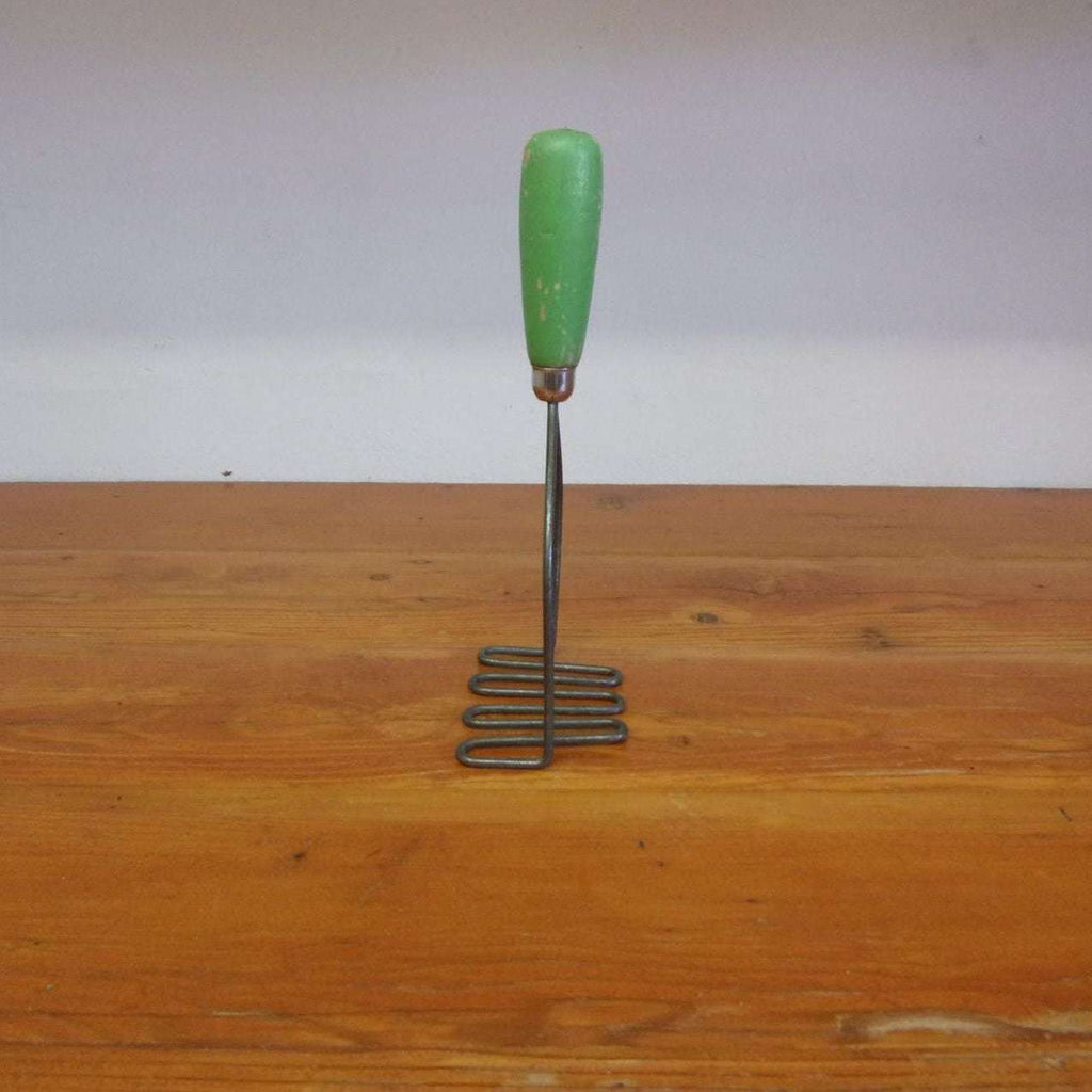 Vintage Wooden Green Handle Masher, Country Style Hand Masher, Green Wood,  