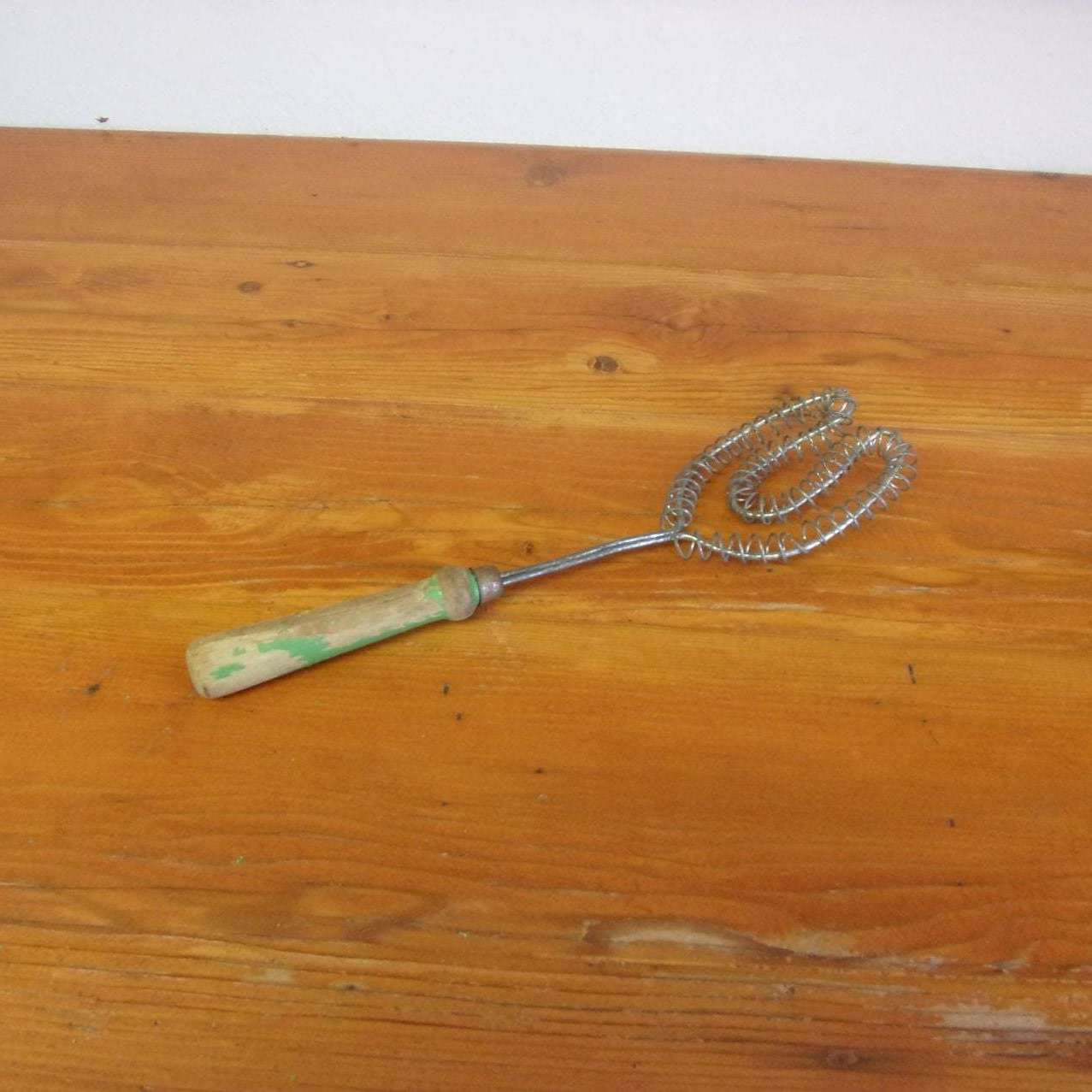 Vintage Small Wire Whisk Signed ITALY Rusty, Needs Cleaning 9.75 w Hanger  Loop