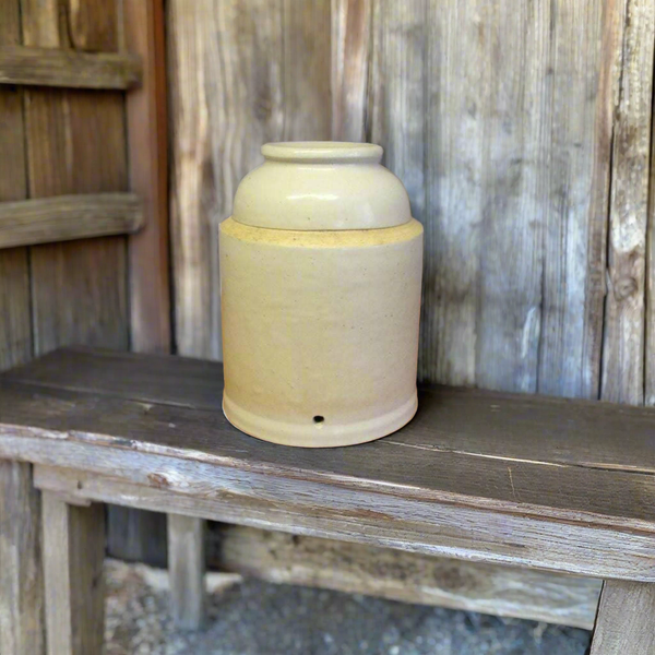 Antique stoneware chicken waterer dome