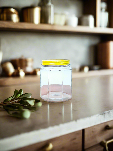 Vintage Hoosier Paneled Glass Jar with Yellow Lid
