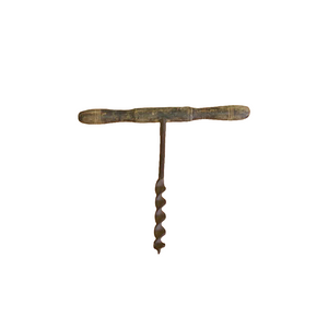 Antique auger large primitive T handle drill with black handle EW