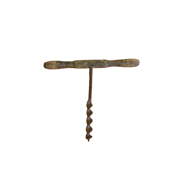 Antique auger large primitive T handle drill with black handle EW