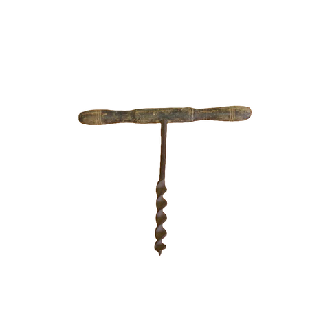 Antique auger large primitive T handle drill with black handle EW