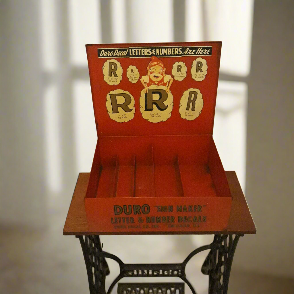 Vintage Duro Sign Maker Letter & Number Decals Metal Storage Box