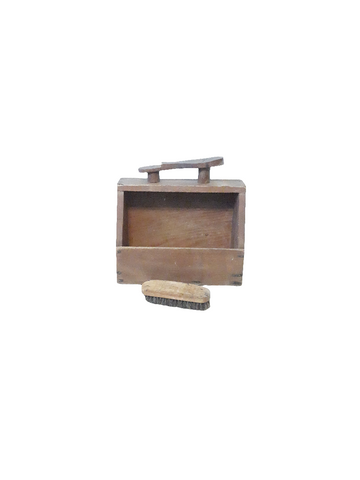 Vintage Wood Shoeshine Box with Brush