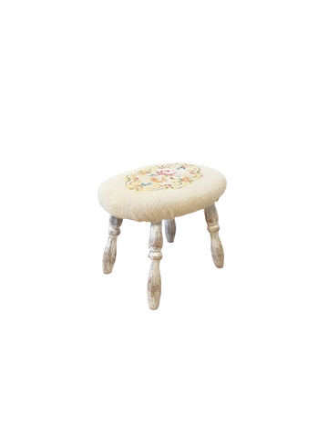 Vintage Wood Foot Stool with embroidered cushion F002-WE