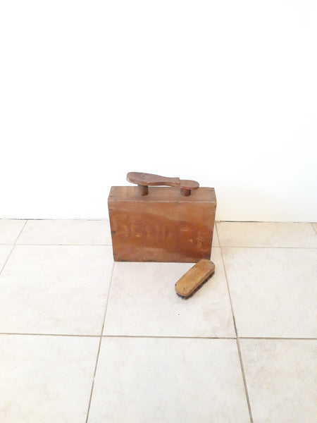 Vintage Wood Shoeshine Box with Brush
