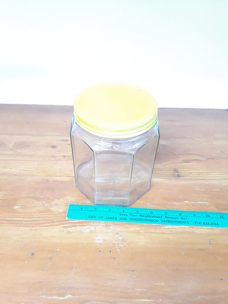 Vintage Hoosier Paneled Glass Jar with Yellow Lid