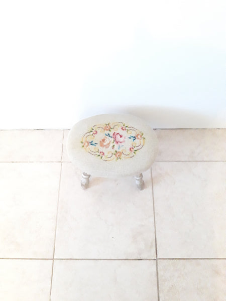 Vintage Wood Foot Stool with embroidered cushion F002-WE