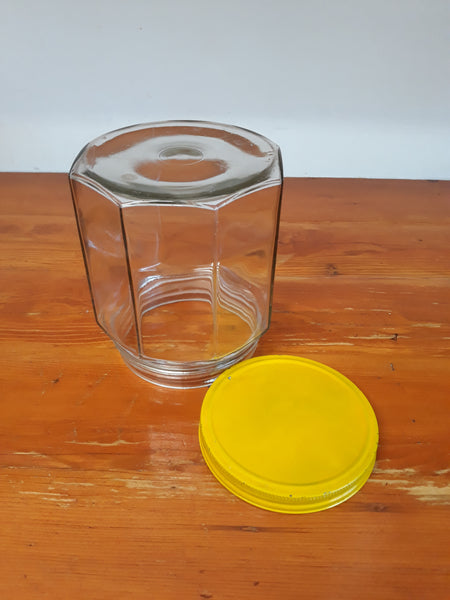 Vintage Hoosier Paneled Glass Jar with Yellow Lid