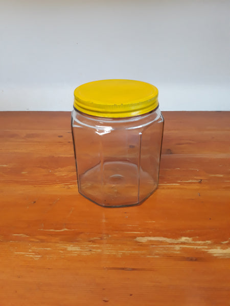 Vintage Hoosier Paneled Glass Jar with Yellow Lid