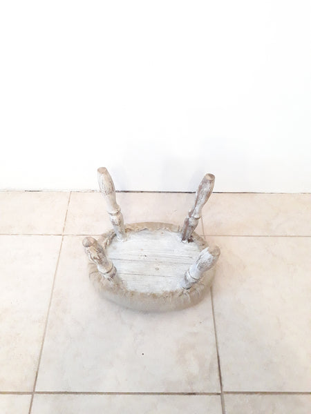 Vintage Wood Foot Stool with embroidered cushion F002-WE