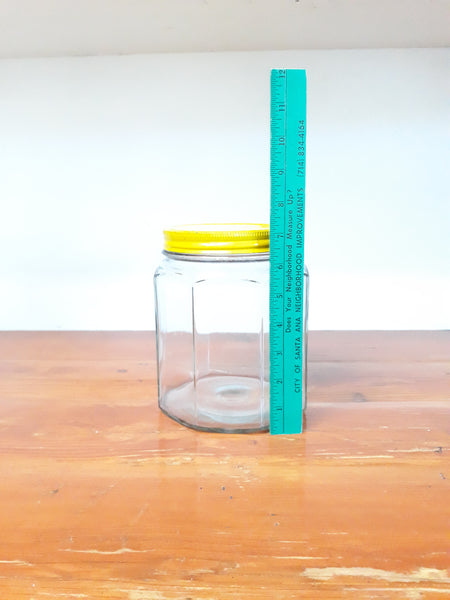 Vintage Hoosier Paneled Glass Jar with Yellow Lid