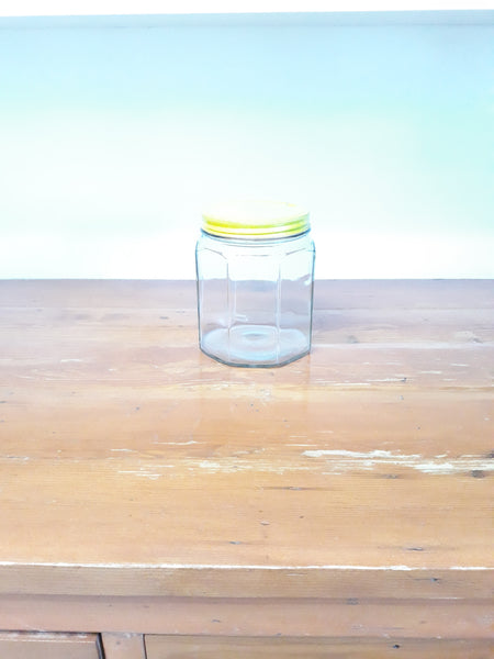 Vintage Hoosier Paneled Glass Jar with Yellow Lid
