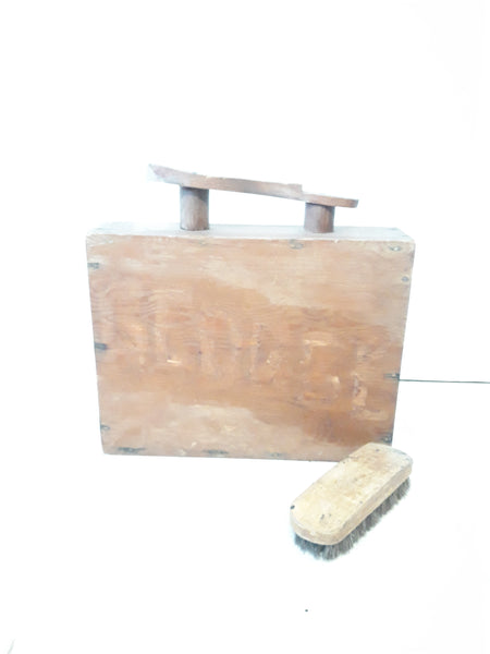 Vintage Wood Shoeshine Box with Brush