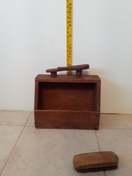 Vintage Wood Shoeshine Box with Brush