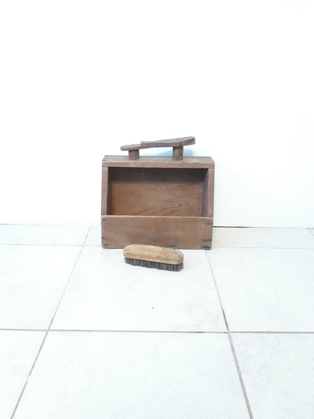 Vintage Wood Shoeshine Box with Brush