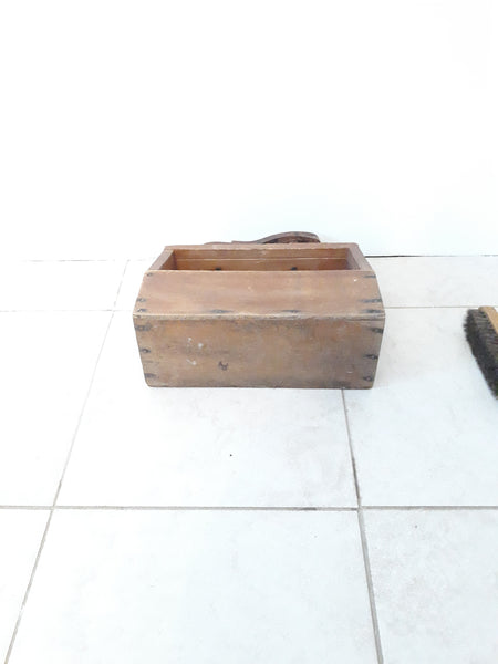 Vintage Wood Shoeshine Box with Brush