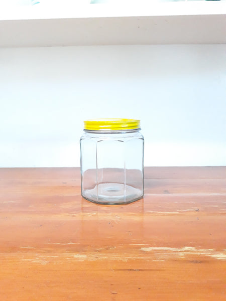 Vintage Hoosier Paneled Glass Jar with Yellow Lid