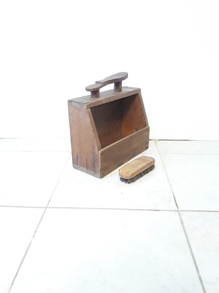 Vintage Wood Shoeshine Box with Brush