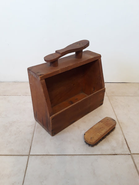 Vintage Wood Shoeshine Box with Brush