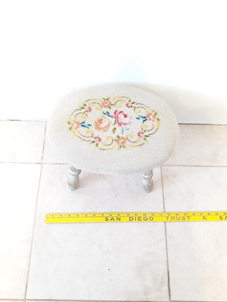Vintage Wood Foot Stool with embroidered cushion F002-WE