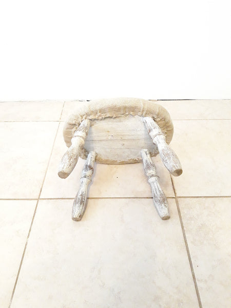 Vintage Wood Foot Stool with embroidered cushion F002-WE