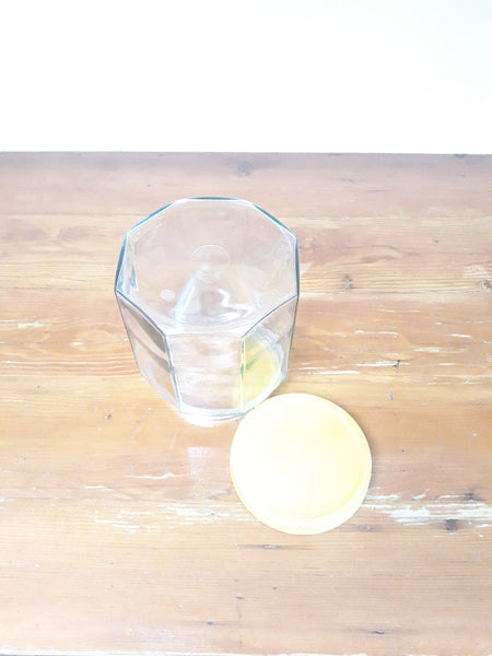 Vintage Hoosier Paneled Glass Jar with Yellow Lid