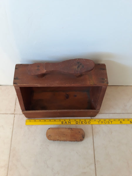 Vintage Wood Shoeshine Box with Brush