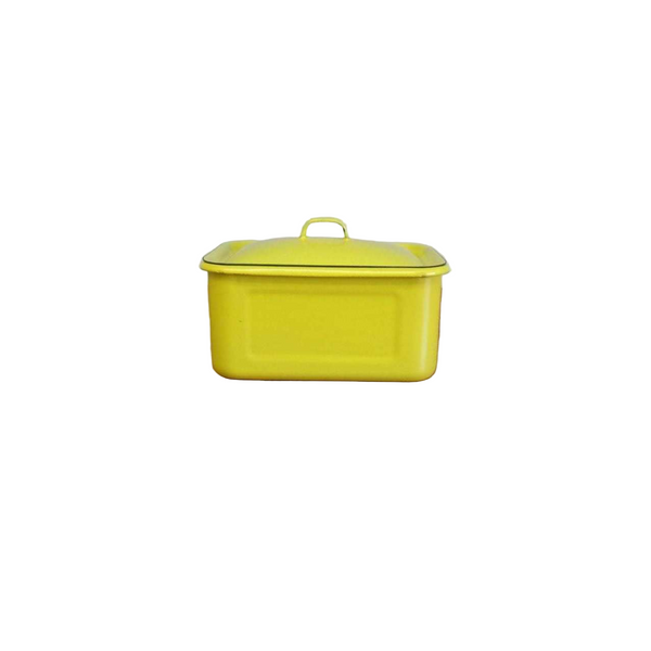 Vintage Yellow Enamelware Storage Container with lid