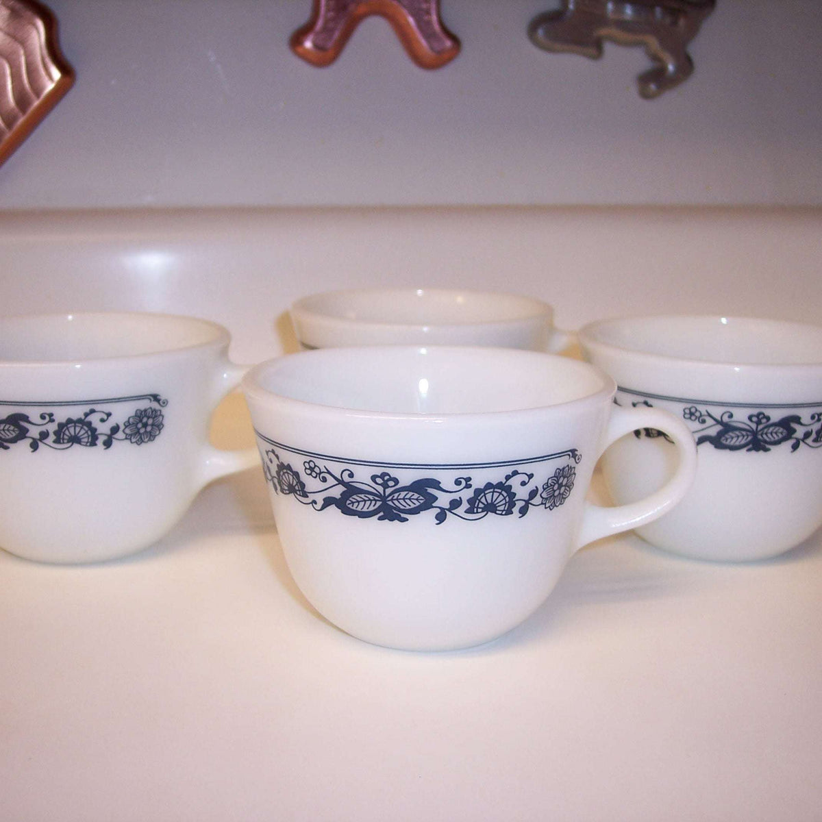 Vintage Pyrex Old Town blue tea cups set Onion Blue dishes mugs – Ma ...