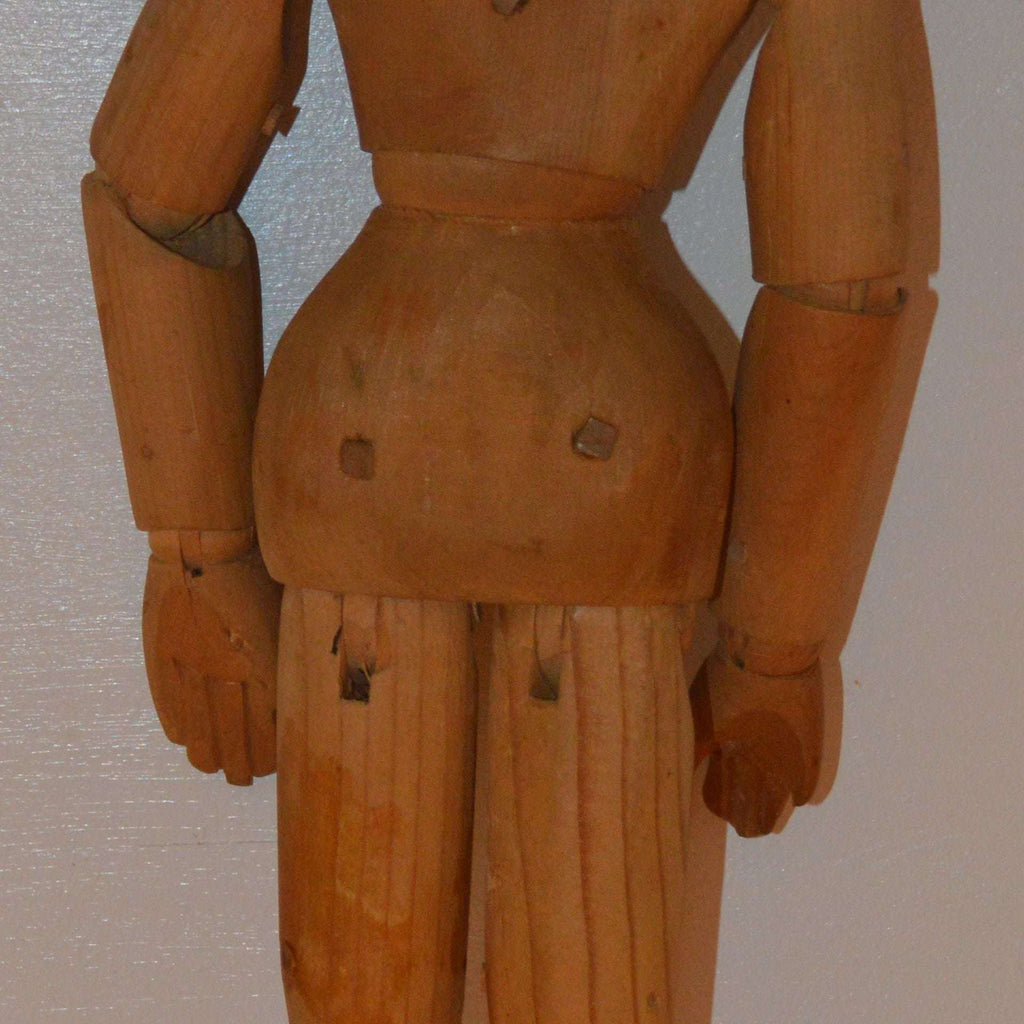 Antique Folk Art Wood Artist Model Mannequin Carved Face Hands & Feet
