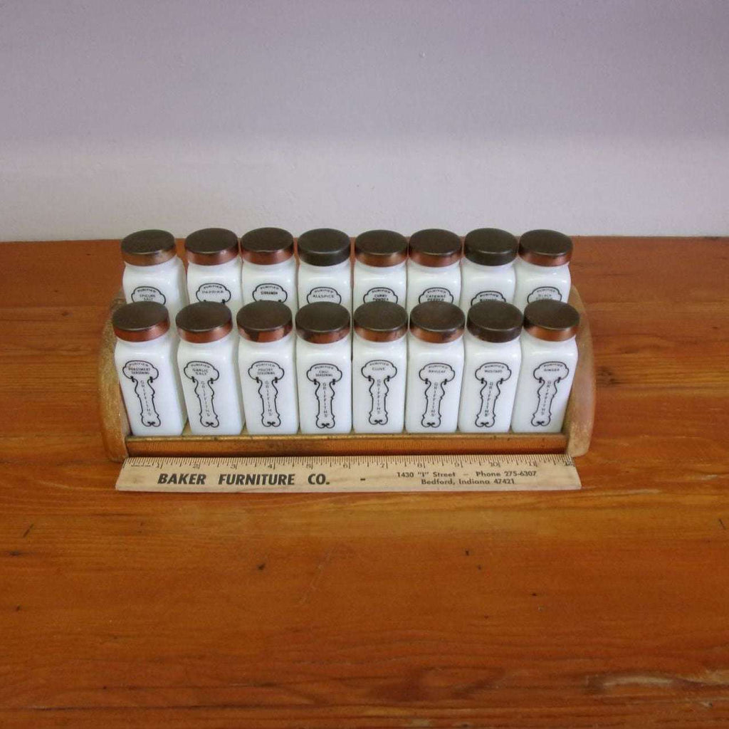 Wood Vintage Spice Rack And Spice Jars